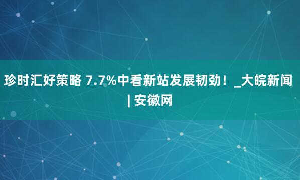 珍时汇好策略 7.7%中看新站发展韧劲！_大皖新闻 | 安徽网