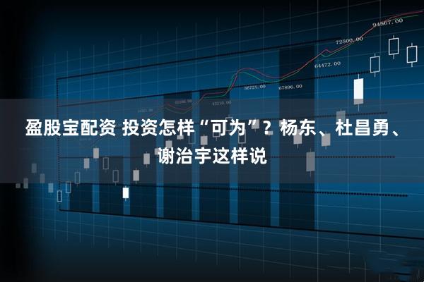 盈股宝配资 投资怎样“可为”？杨东、杜昌勇、谢治宇这样说