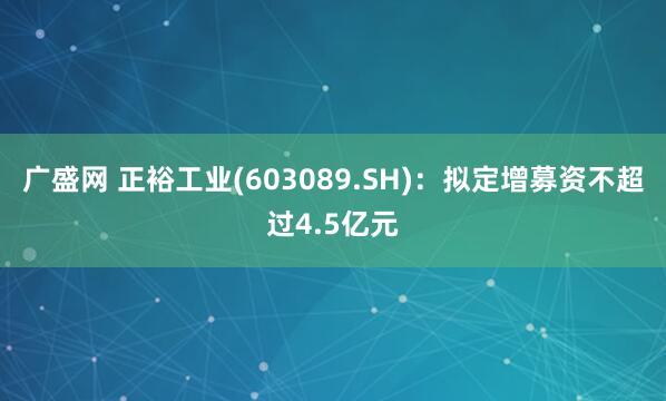 广盛网 正裕工业(603089.SH)：拟定增募资不超过4.5亿元